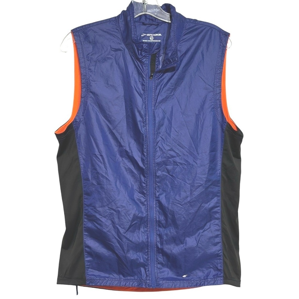 Brooks Running Vest Men Blue Orange Shelter Technology Full Zip Performance M